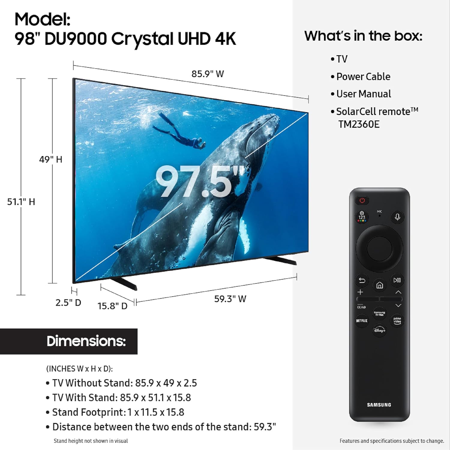 Samsung 98″ 4K Smart Crystal UHD TV UA98DU9000UXKE (2024) - Image 2